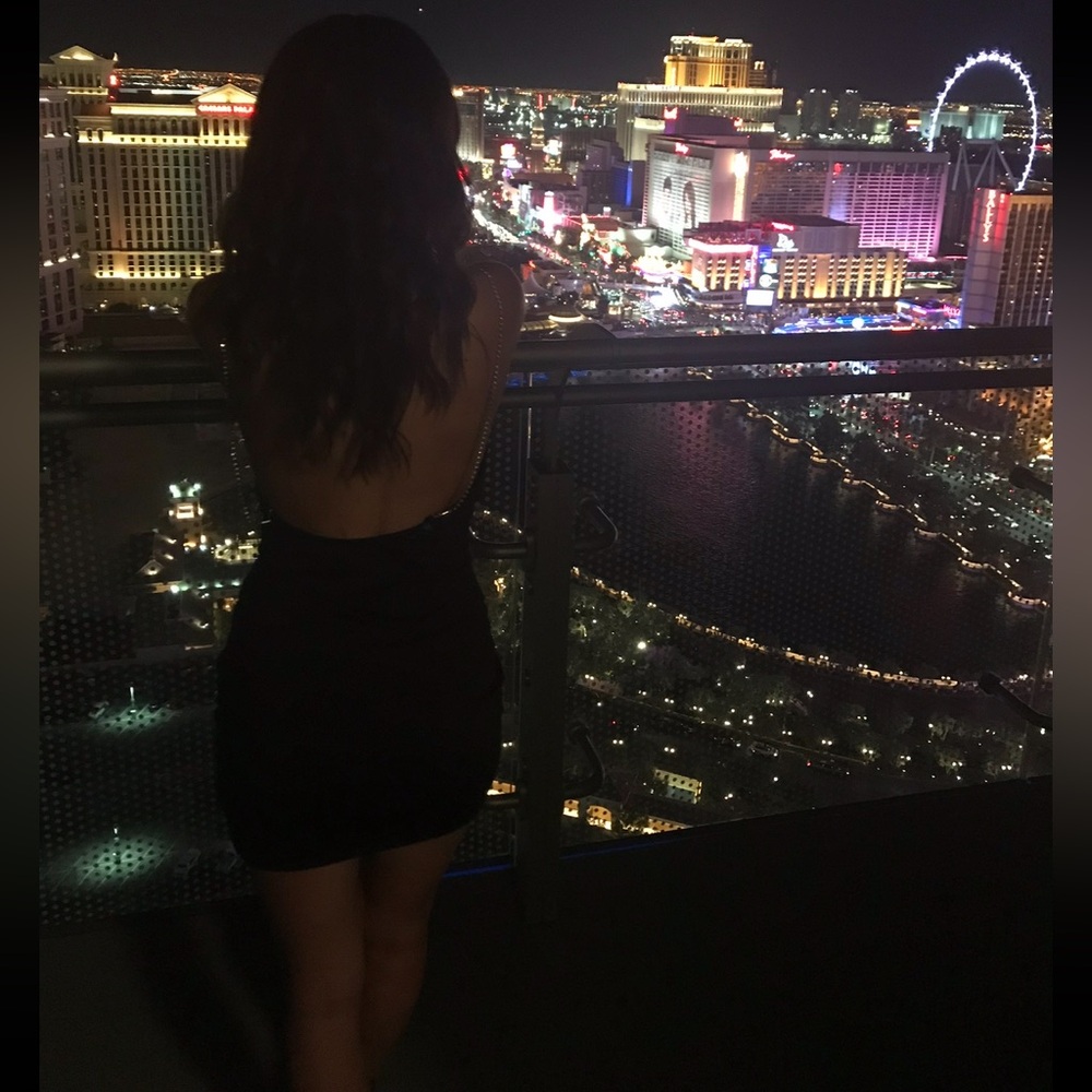 By The Way Black Mini Dress with Gemstone Straps | Size S